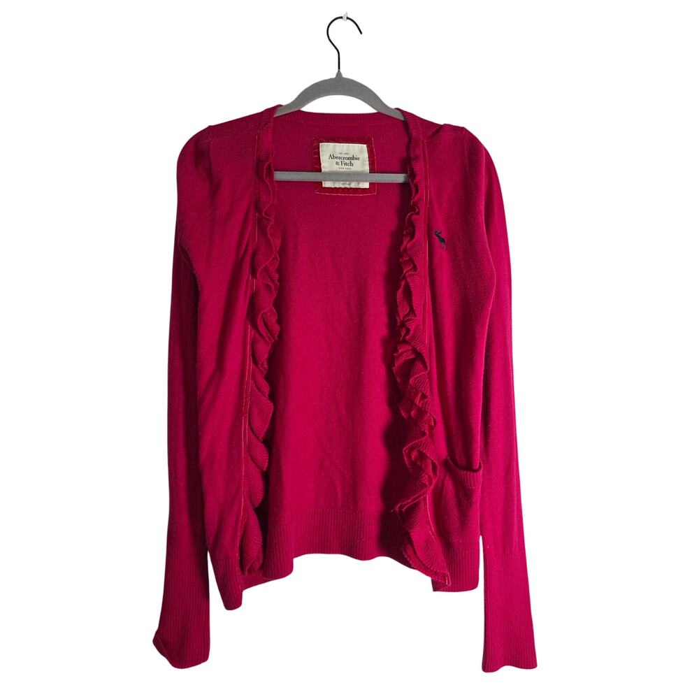 Vintage Abercrombie & Fitch Women's Small Fuchsia Ruffle Cardigan Y2K Moose